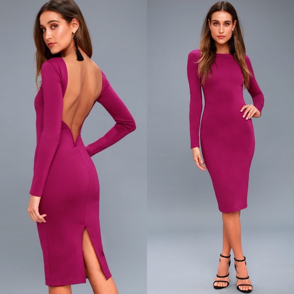 Lulus Va Va Voom Magenta Backless Midi Dress Medium